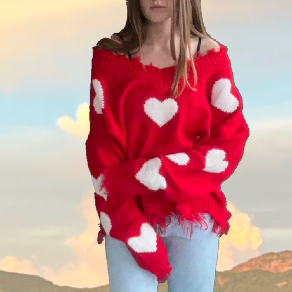 Red & White Heart Large Mainstrip Sweater